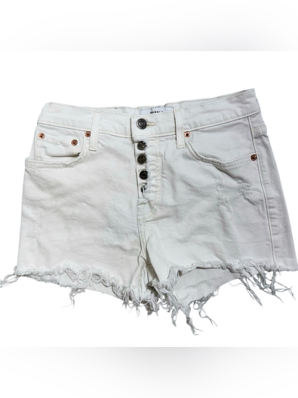 Pistola Women’s High Rise Cut-Off Denim Shorts Distressed Frayed White Size 25